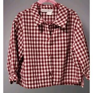 Zara Top Girls Sz4-5‎ White Maroon Long Sleeve Button Down Shirt Plaid Casual